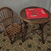 set tavolino sedia bambu Rattan anni 50