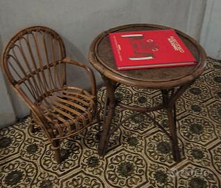 set tavolino sedia bambu Rattan anni 50