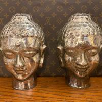 Buddha coppia di teste in vetro anticato