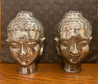 Buddha coppia di teste in vetro anticato