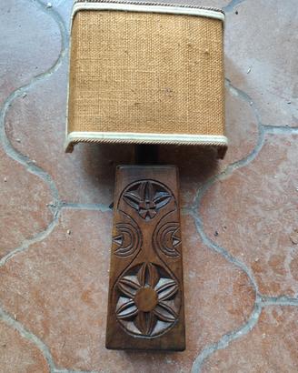 Coppia Applique  '70 in Legno Intagliato e Juta .