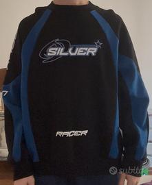 Felpa nera con dettagli blu “SILVER RACER”