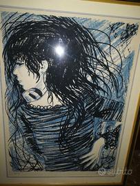 Litografia volto femminile - Lello M. Barresi