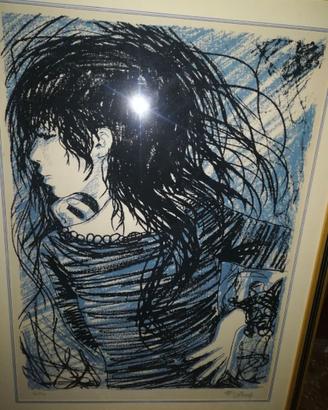 Litografia volto femminile - Lello M. Barresi