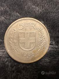 moneta svizzera da 5 franchi del 1960
