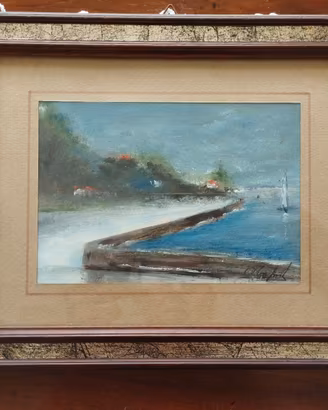 Dipinto Olio Su Tavola Paesaggio Marino