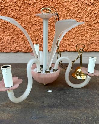 Lampadario vintage rosa vetro