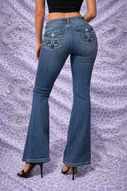 Jeans flare Y2K Royalty ricamati vita bassa