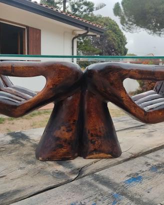 Tavoli in legno di teak con base in vetro