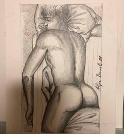 disegno matita su cartoncino  uomo che dorme