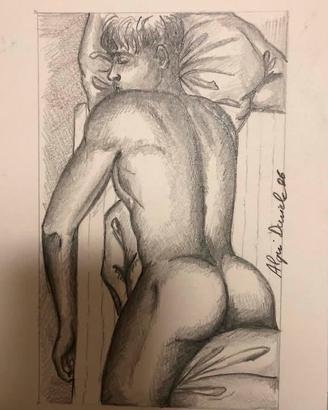 disegno matita su cartoncino  uomo che dorme