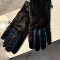 Guanti in pelle nero/blu cobalto