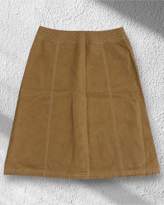 Gonna in Lino Beige Cammello - Taglia IT 44
