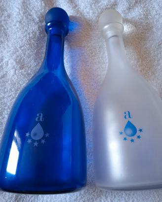 Bottiglie vetro smerigliato  bianco  e blu cobal