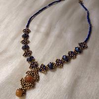 Collana Vintage Blu /Dorato Ciondolo pietre giada