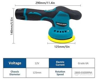 Lucidatrice Levigatrice Rotorbitale 2 batterie 12V