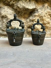 Lotto pesiera in rame di Norimberga vaschetta pesi