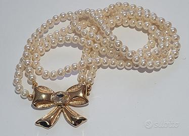 Collana di perle vetro bianche a doppio filo