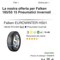 Gomme invernali 185/55r15 82H. Falken