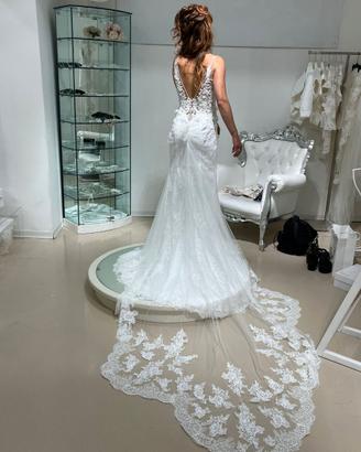Abito da sposa sirena strascico pizzo tg 40