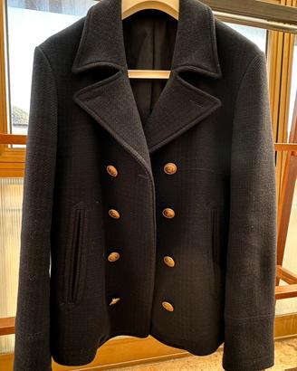 Giacca Caban doppio petto tartan blu navy
