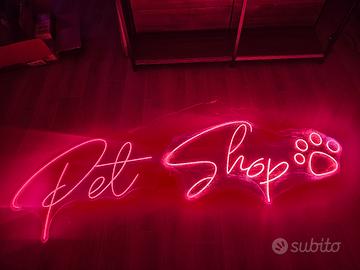 Insegna NEON led pet shop + zampa  negozio animali