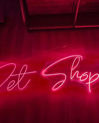 Insegna NEON led pet shop + zampa  negozio animali