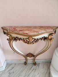 Consolle stile Luigi XV/Rococò con piano in marmo
