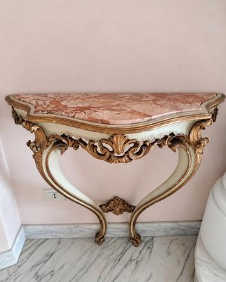 Consolle stile Luigi XV/Rococò con piano in marmo