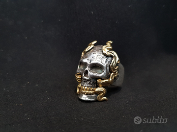 Anello teschio oro 18k argento unico