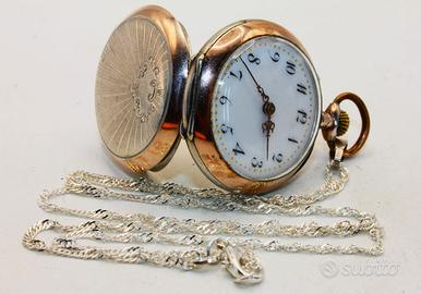 Stupendo orologio collo argento oro fine 1800