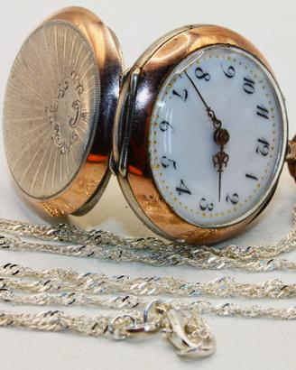 Stupendo orologio collo argento oro fine 1800
