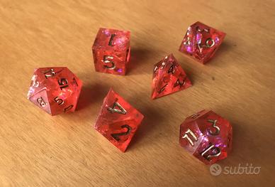 SET 6 DADI IN RESINA ARTIGIANALI ROSSO - RPG D&D