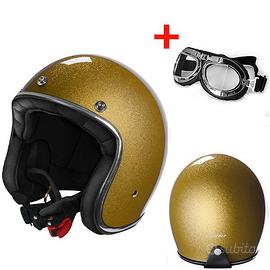 CASCO JET VINTAGE MOTO ORO GLITTERATO + OCCHIALI