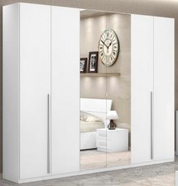 Armadio 6 ante bianco lucido con specchio