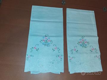 Set 2 Tende finestra Vintage in puro Lino Ricamate