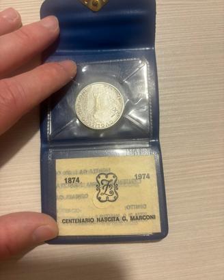 Moneta Argento Marconi con certificato e cofanetto