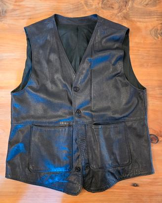 Gilet Biker Vera Pelle Nero Taglia L