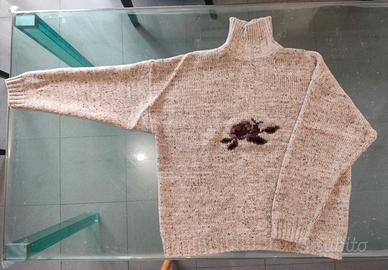 Maglione collo alto beige con fiore tg 54 Nani Bon