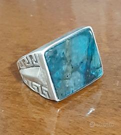 anello argento uomo 925 solitario labradorite blu