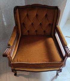 3 poltrone in legno e tessuto 