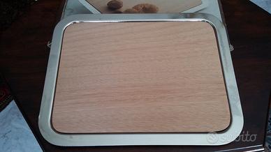 TAGLIERE di LEGNO in VASSOIO INOX - NUOVO