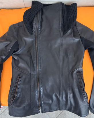Giacca di vera pelle con collo in maglia