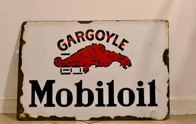 Insegna smaltata bifacciale mobiloil gargoyle