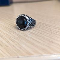anello medioevale pietra nera acciaio inossidabile