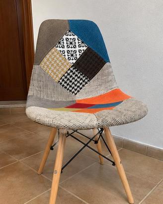 Sedie in Patchwork Colorate con Gambe in legno