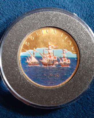 Moneta argento 500 lire Caravelle con smalto