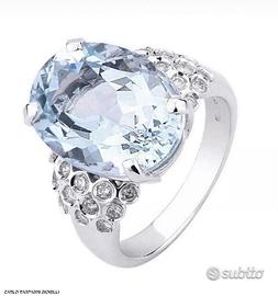 ANELLO ORO 18kt. DIAMANTI ED ACQUAMARINA ct. 6,67