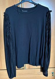 Maglia Zara elegante nera plissé spalla riccia