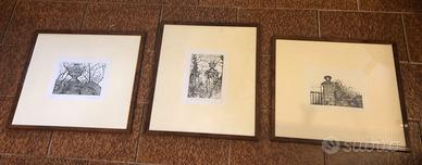 Tre incisioni su cartoncino incorniciate Tacconi